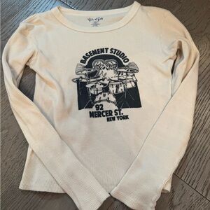 Brandy Melville Cream Graphic Long Sleeve Tee